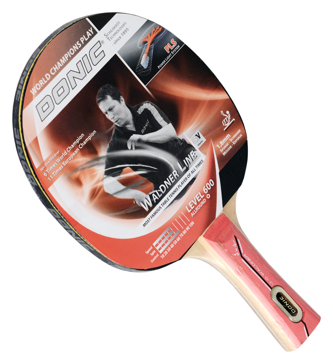 Donic-Schildkröt Waldner 600 - Racchetta Da Tennistavolo Con Custodia E 3 Palline, Manico PLS, Spugna 1,8 Mm