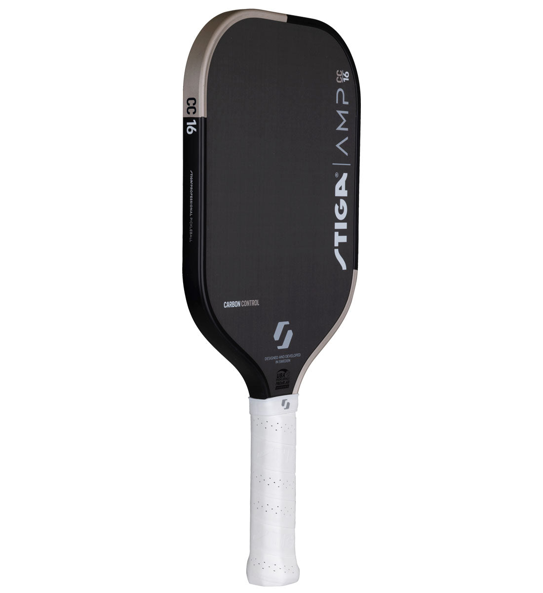 Stiga AMP 16 Elongated Carbon Control Pickleball Paddle - side front
