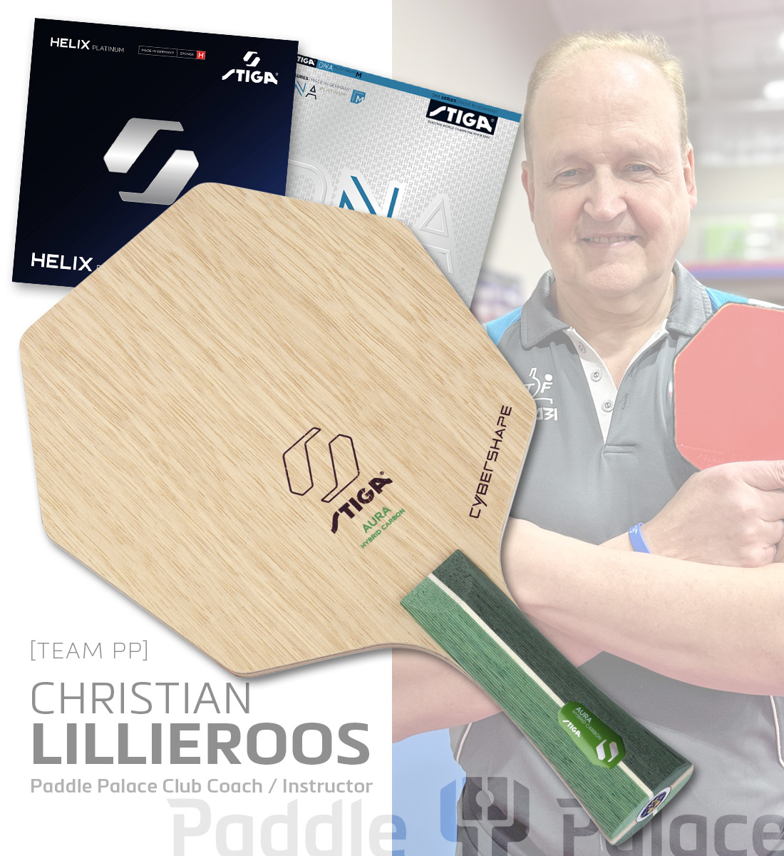 STAFF SPECIAL: Stiga Aura Hybrid Carbon Cybershape with DNA Helix Platinum H & DNA Platinum M